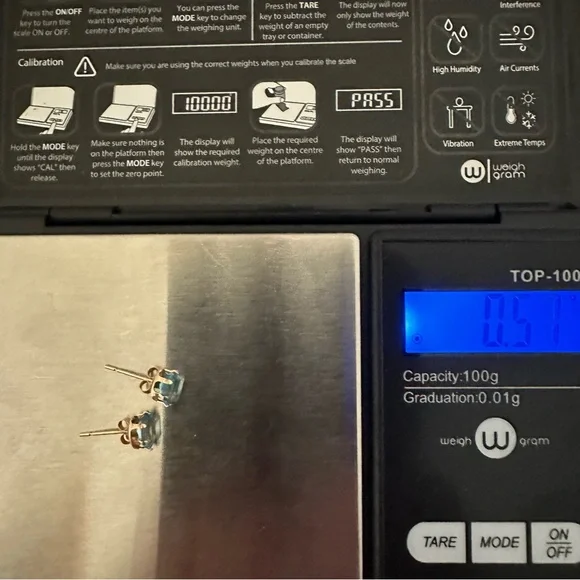 14k Solid Gold Blue Topaz Oval Post Earrings - Picture 10 of 13